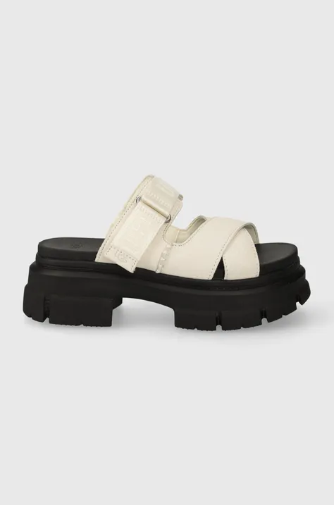 Pantofle UGG Ashton Slide dámské, béžová barva, na platformě, 1136765