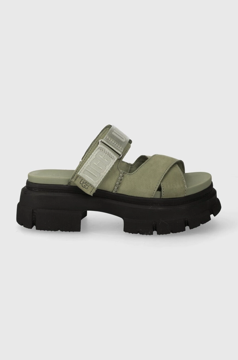 Шльопанці з нубуку UGG Ashton Slide колір зелений на платформі 1136765