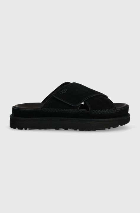 Natikače od brušene kože UGG Goldenstar Cross Slide za žene, boja: crna, s platformom, 1137910