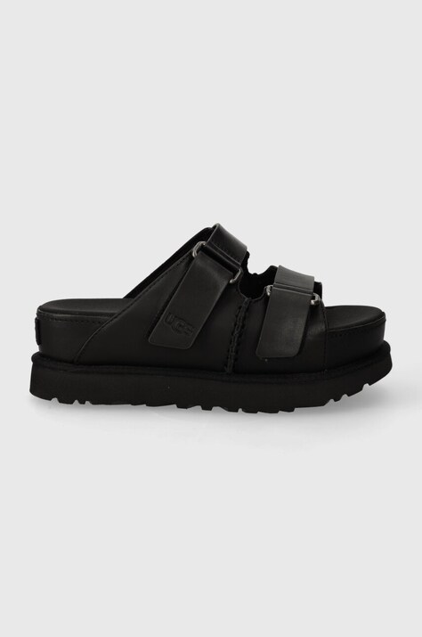 Δερμάτινες παντόφλες UGG Goldenstar Hi Slide γυναικείες, χρώμα: μαύρο, 1152651