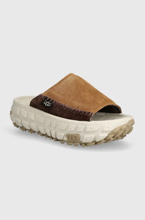 UGG papuci din piele Venture Daze Slide femei, culoarea maro, cu platforma, 1152680