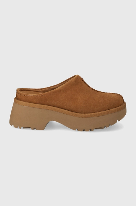 Замшеві шльопанці UGG NeHeights Clog жіночі колір коричневий на платформі 1152731