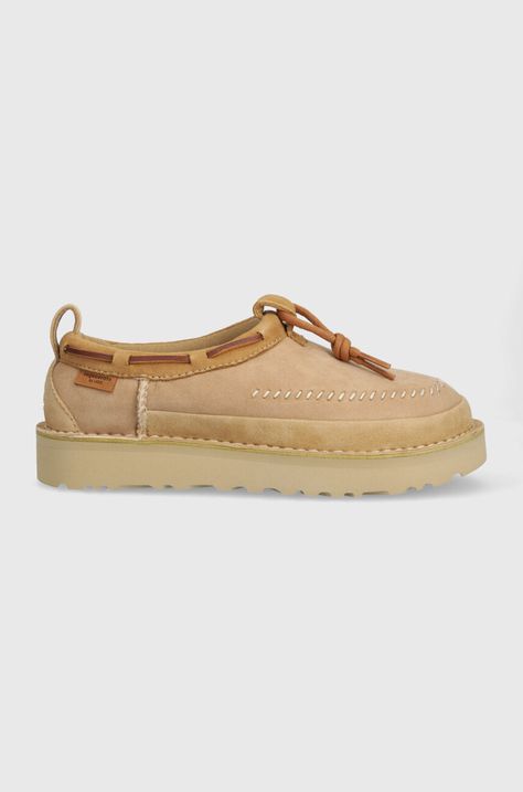 Παντόφλες σουέτ UGG Tasman Crafted Regenerate χρώμα: μπεζ, 1152747