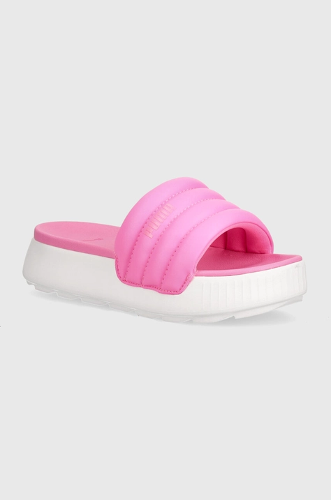 Pantofle Puma Karmen Slide Puffy dámské, růžová barva, na platformě, 395399