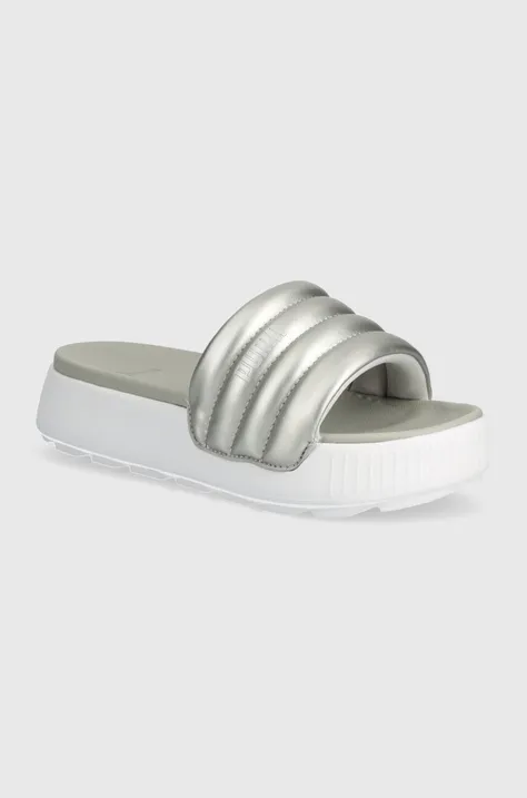 Pantofle Puma Karmen Slide Puffy dámské, šedá barva, na platformě, 395399