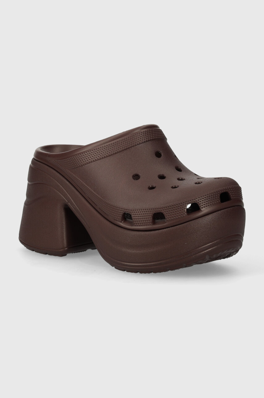 Pantofle Crocs dámské, hnědá barva, na platformě