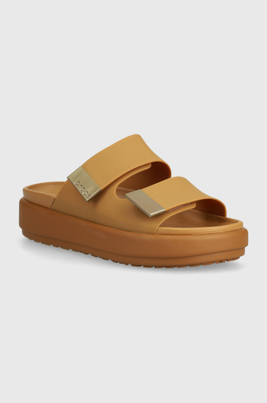 Pantofle Crocs Brooklyn Luxe Sandal dámské, hnědá barva, na platformě, 209586.2U3