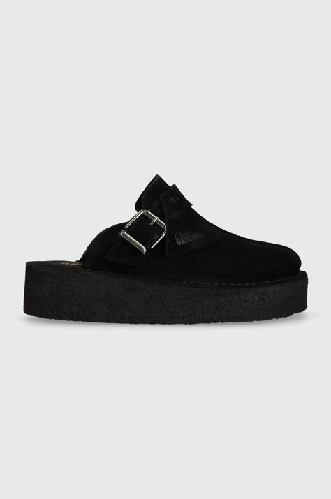 Clarks Originals klapki zamszowe Trek Wedge Mule damskie kolor czarny na platformie 26175869