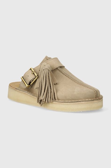 Велурени чехли Clarks Originals Trek Mule в бежово 26176569
