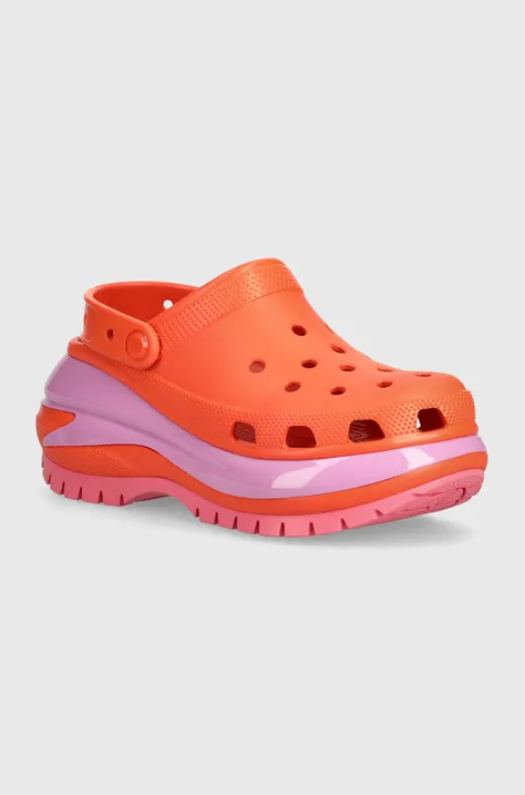 Pantofle Crocs Mega Crush Clog dámské, oranžová barva, na platformě, 207988