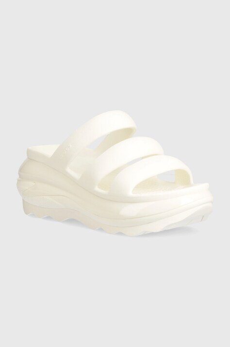 Crocs klapki Mega Crush Triple Strap damskie kolor biały na koturnie 209842
