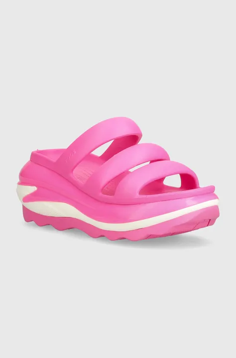 Crocs papuci Mega Crush Triple Strap femei, culoarea roz, cu platforma, 209842