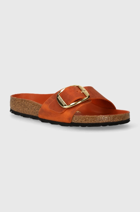 Birkenstock slapi de piele Madrid Big Buckle femei, culoarea portocaliu, 1026612