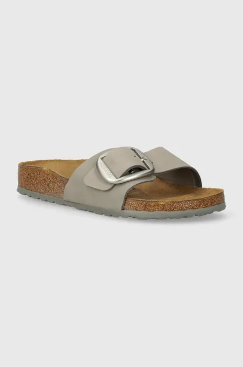 Natikače od nubuk kože Birkenstock Madrid Big Buckle boja: siva, 1022176