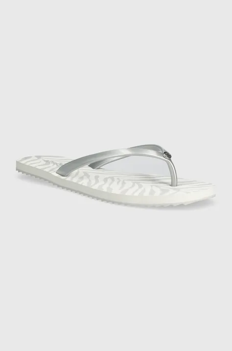 Žabky MICHAEL Michael Kors Jinx Flip Flop dámské, stříbrná barva, na plochém podpatku, 40S4JIFA2Q