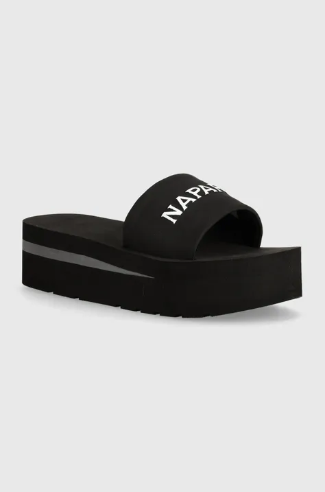 Pantofle Napapijri DAHLIA dámské, černá barva, na platformě, NP0A4I8N.041