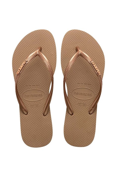 Žabky Havaianas SLIM LOGO dámske, zlatá farba, na plochom podpätku, 4119875.3581