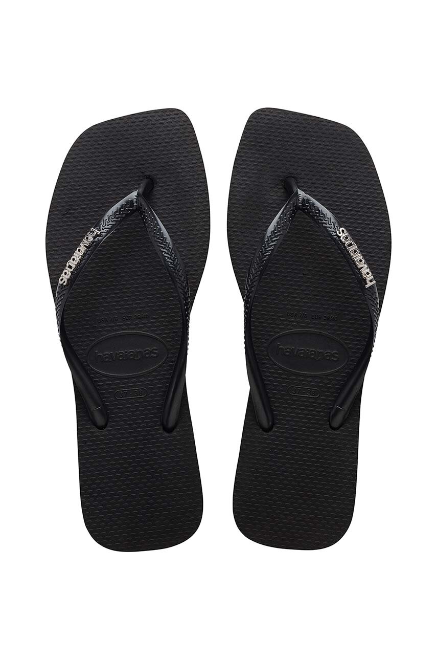 Вьетнамки Havaianas SQUARE LOGO METALLIC женские цвет чёрный на плоском ходу 4148257.2976