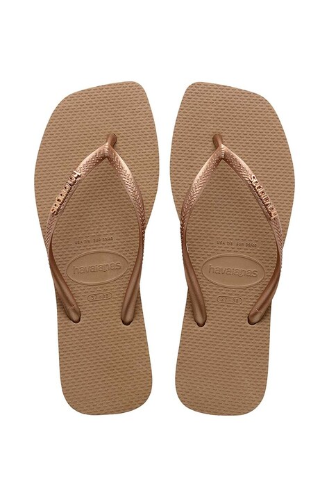 Havaianas slapi SQUARE LOGO METALLIC femei, culoarea auriu, cu toc plat, 4148257.5282