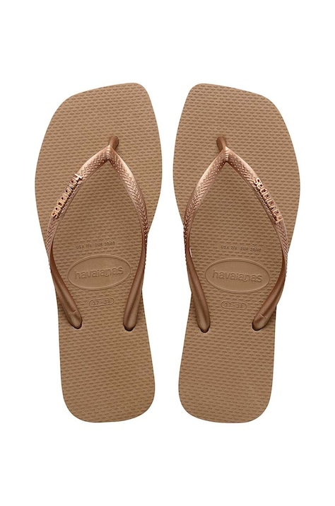 Žabky Havaianas SQUARE LOGO METALLIC dámské, zlatá barva, na plochém podpatku, 4148257.5282