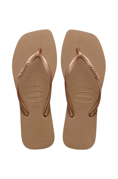 Žabky Havaianas SQUARE LOGO METALLIC dámské, zlatá barva, na plochém podpatku, 4148257.5282