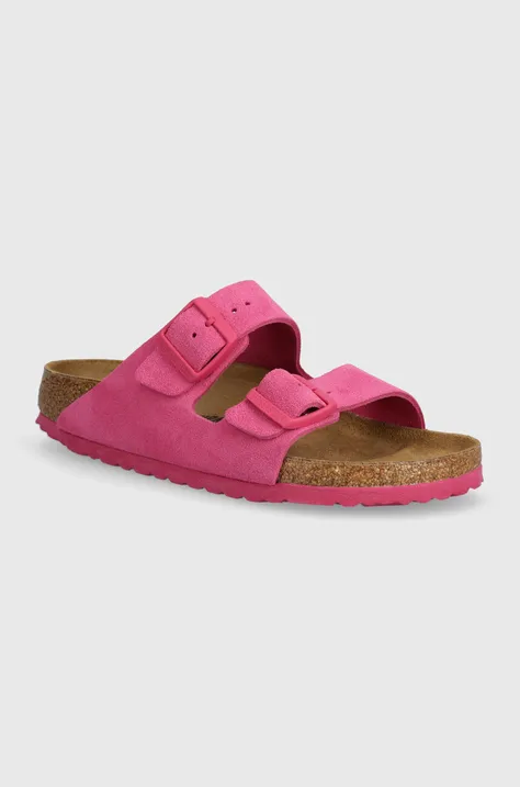 Birkenstock papuci din piele Arizona femei, culoarea roz, 1027069