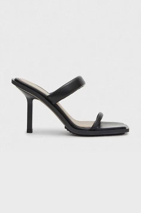 Kožené pantofle AllSaints Ava dámské, černá barva, na podpatku, WF592Y