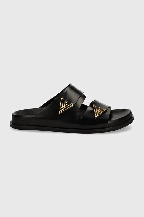 Vanda Novak slapi de piele femei, culoarea negru, Sandy Cristal Black
