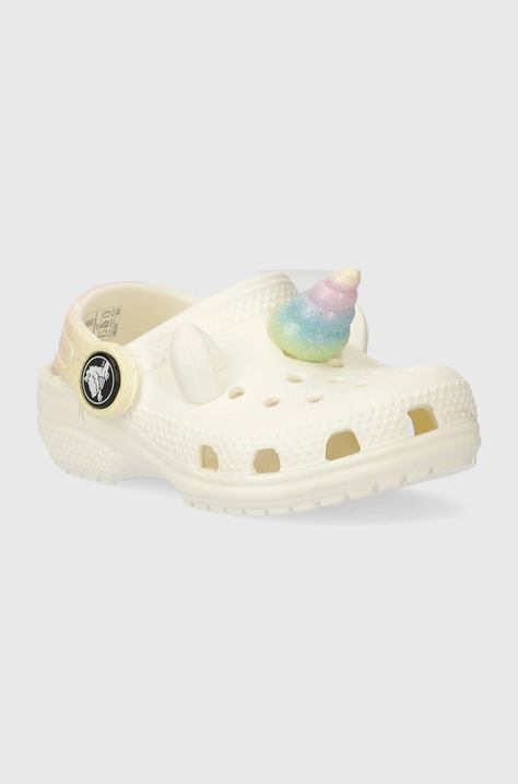 Дитячі шльопанці Crocs CLASSIC IAM RAINBOW UNICORN CLOG колір бежевий