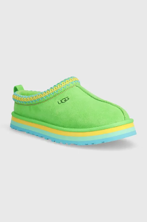 Detské semišové papuče UGG TAZZ zelená farba