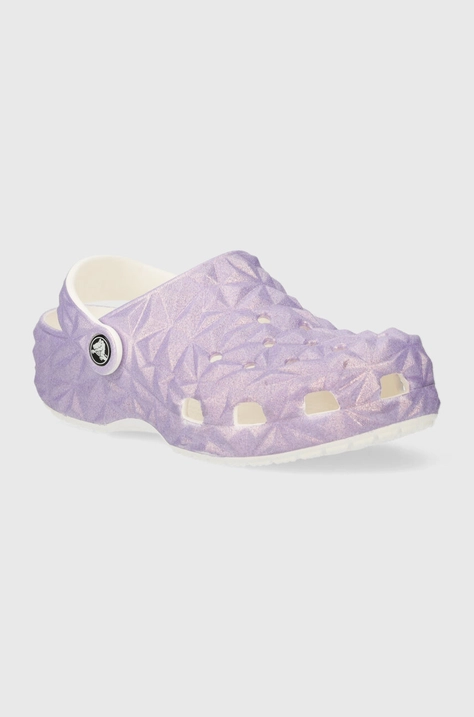 Detské šľapky Crocs CLASSIC IRIDESCENT GEO CLOG fialová farba