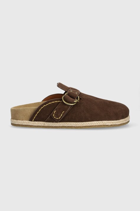 Παντόφλες σουέτ Polo Ralph Lauren Turbach Clog χρώμα: καφέ, 803931273001