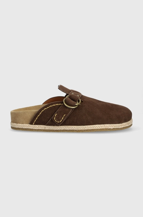 Велурени чехли Polo Ralph Lauren Turbach Clog в кафяво 803931273001