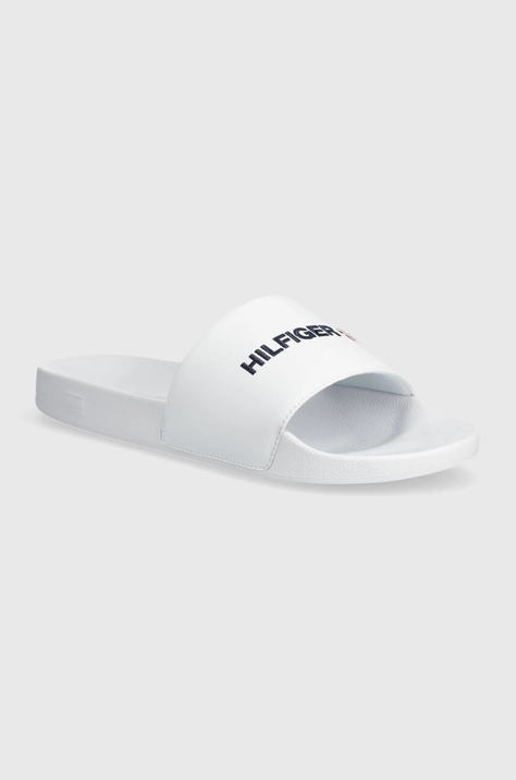 Natikači Tommy Hilfiger 85 POOL SLIDE moški, bela barva, FM0FM05021