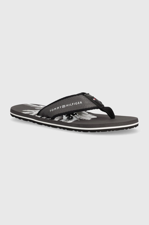 Žabky Tommy Hilfiger PALM PRINT BEACH SANDAL pánske, šedá farba, FM0FM05026