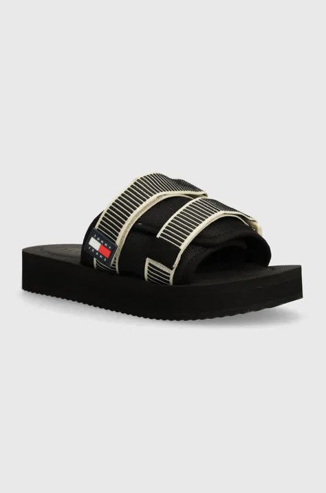 Παντόφλες Tommy Jeans TJM SANDAL CASUAL χρώμα: μαύρο, EM0EM01389