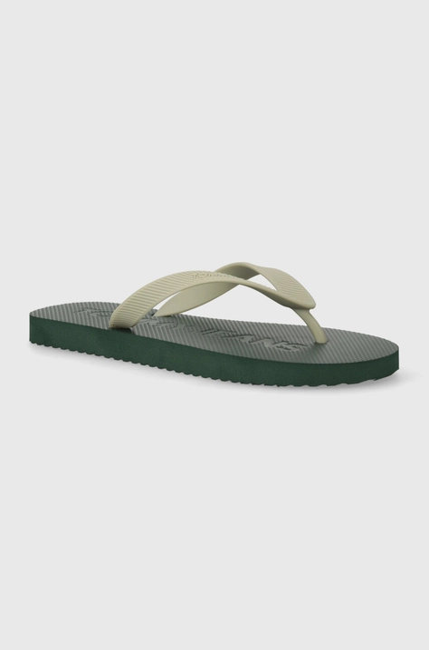 Žabky Tommy Jeans TJM BEACH FLIP FLOP pánské, zelená barva, EM0EM01392