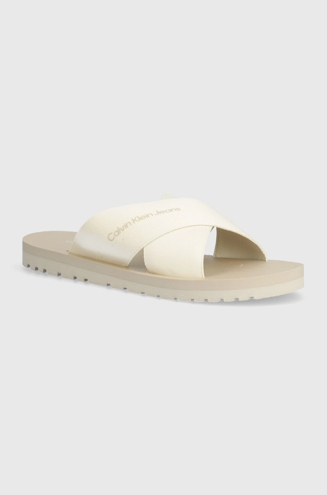 Natikače Calvin Klein Jeans CROSS SANDAL SLIPON RP IN BTW za muškarce, boja: bež, YM0YM00942