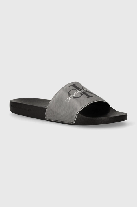 Calvin Klein Jeans klapki SLIDE LENTICULAR męskie kolor srebrny YM0YM00953