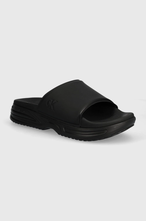 Calvin Klein Jeans papuci CHUNKY COMF SLIDE MINIMAL RAW barbati, culoarea negru, YM0YM00956