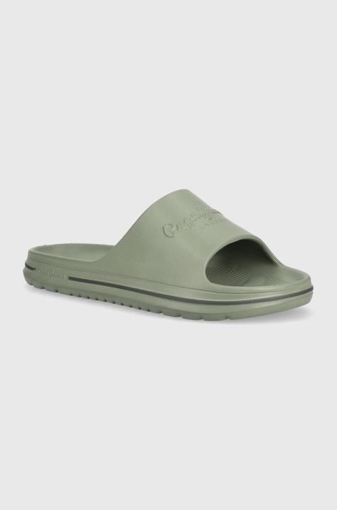 Natikači Pepe Jeans Beach Slide moški, zelena barva, BEACH SLIDE M