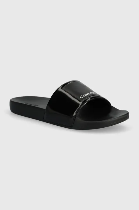 Calvin Klein papuci POOL SLIDE HF LOGO barbati, culoarea negru, HM0HM01466