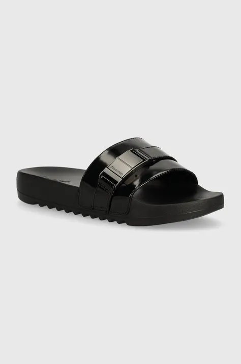 Calvin Klein papuci POOL SLIDE ICONIC PLAQUE barbati, culoarea negru, HM0HM01444