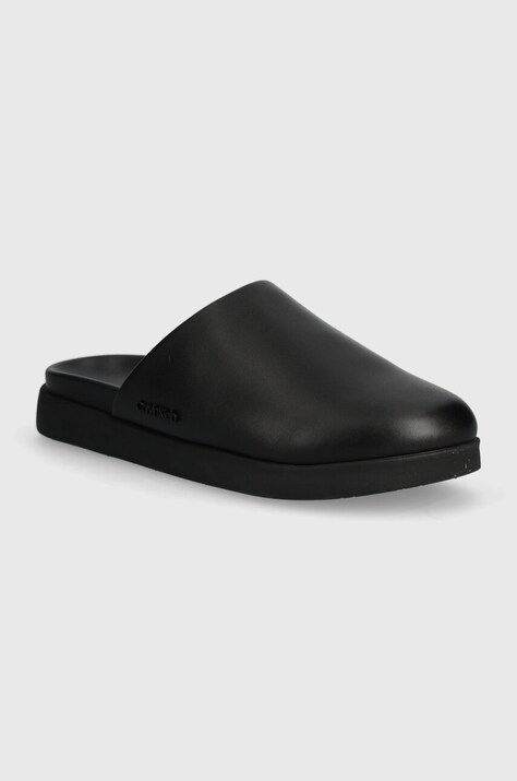 Kožené šľapky Calvin Klein MULE pánske, čierna farba, HM0HM01407