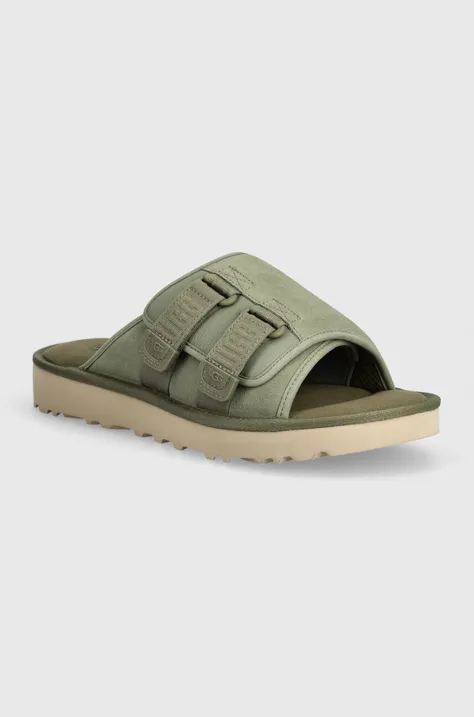 UGG papuci din piele Goldencoast Strap Slide barbati, culoarea verde, 1142730