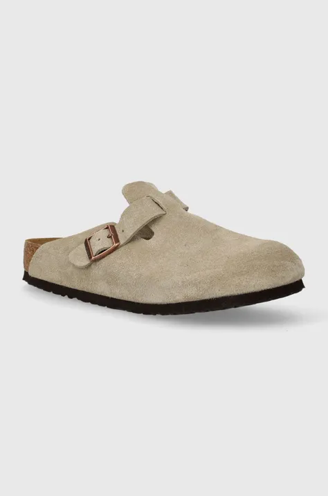 Birkenstock papuci din piele Boston barbati, culoarea bej, 60461
