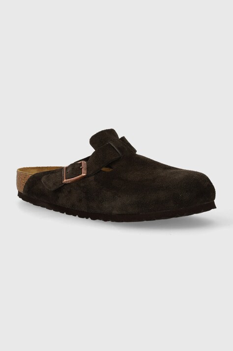 Birkenstock ciabatte slide in camoscio Boston uomo colore marrone 60901