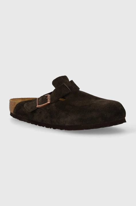 Παντόφλες σουέτ Birkenstock Boston χρώμα: καφέ, 60901