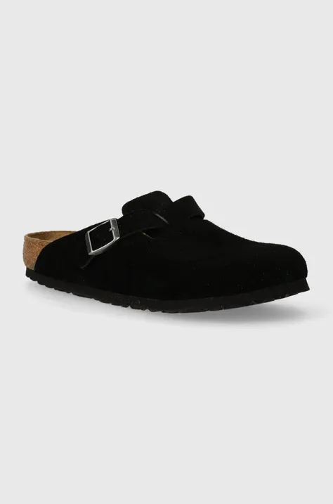 Birkenstock papuci din piele Boston barbati, culoarea negru, 1027142
