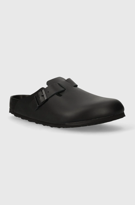 Birkenstock klapki skórzane Boston męskie kolor czarny 1026813